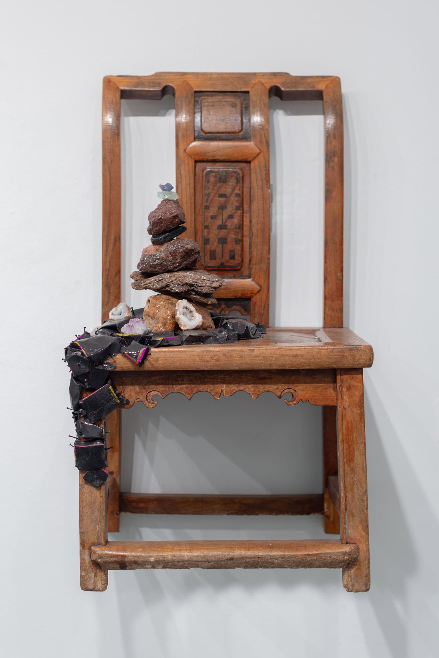 "Wander to Wonder" Mixed Media Wall Sculpture, 32" x 17" x 15", Antique Asian Chair with Natural Elements - Image 3