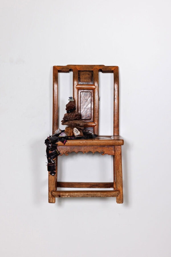 "Wander to Wonder" Mixed Media Wall Sculpture, 32" x 17" x 15", Antique Asian Chair with Natural Elements - Image 9