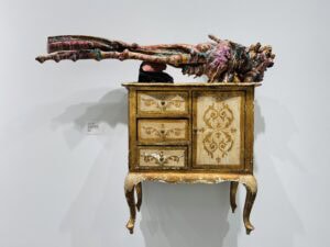 "Treasure Chest" Mixed Media Wall Sculpture, 38" x 50" x 14", Interactive Cabinet Installation