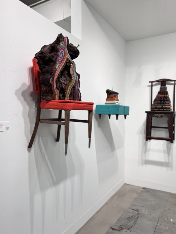 "Woodstock" Mixed Media Wall Sculpture, 40" x 20" x 18", Ancient Old-Growth Redwood on 1960s Vinyl Chair - Image 5