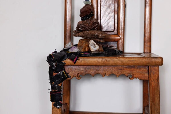 "Wander to Wonder" Mixed Media Wall Sculpture, 32" x 17" x 15", Antique Asian Chair with Natural Elements - Image 5