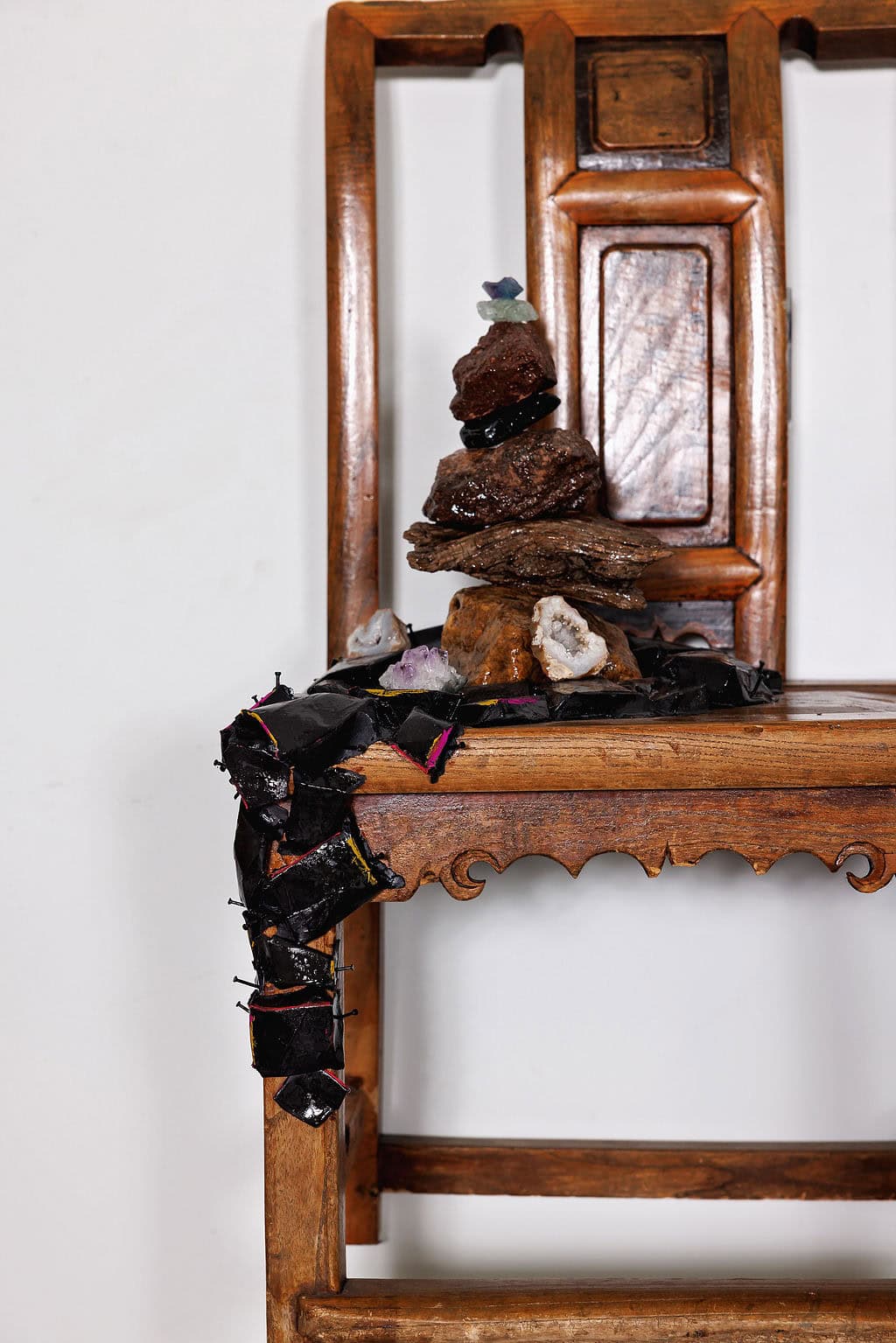 "Wander to Wonder" Mixed Media Wall Sculpture, 32" x 17" x 15", Antique Asian Chair with Natural Elements - Image 4